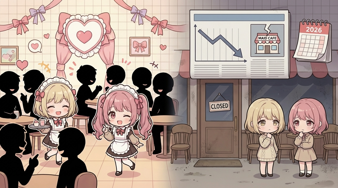 コンカフェ閉店ラッシュのイラスト