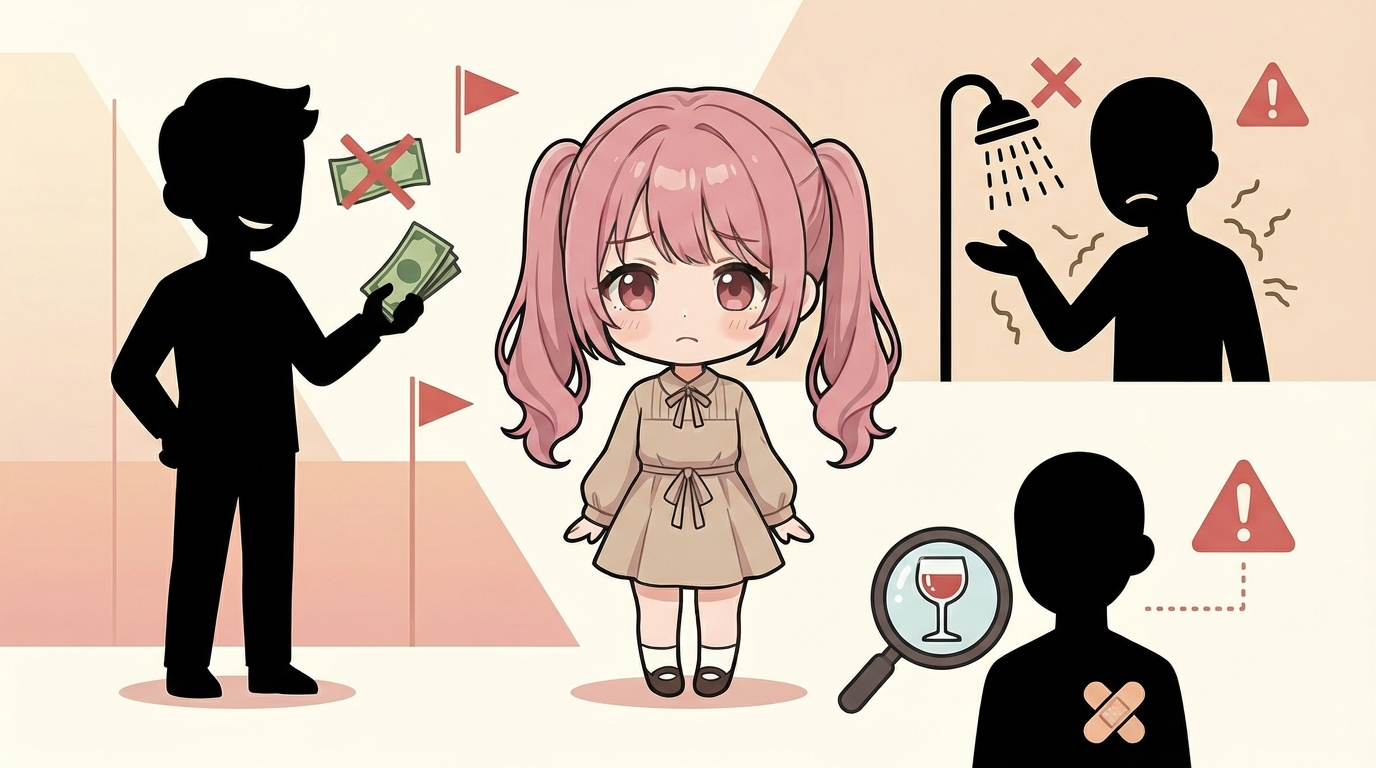 ドアの前に立つ男性の黒いシルエットに「禁止」マークが重なった、出禁を連想させるイラスト