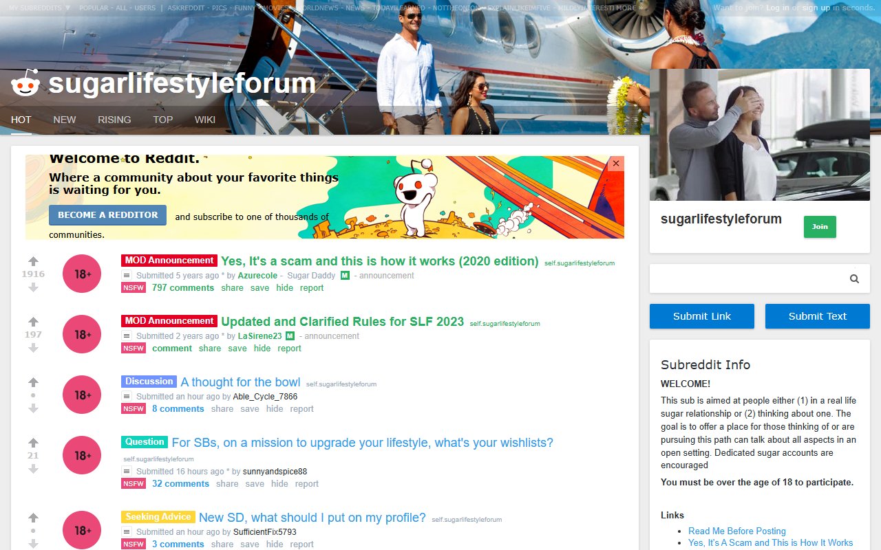 Reddit r/sugarlifestyleforum のトップページ