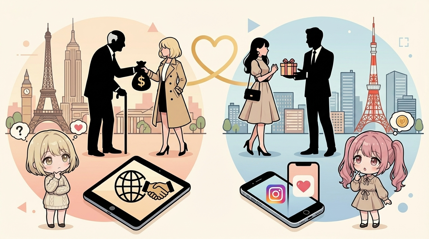 海外のパパ活文化イラスト