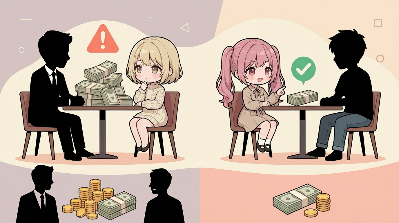 日米パパ活相場比較イラスト