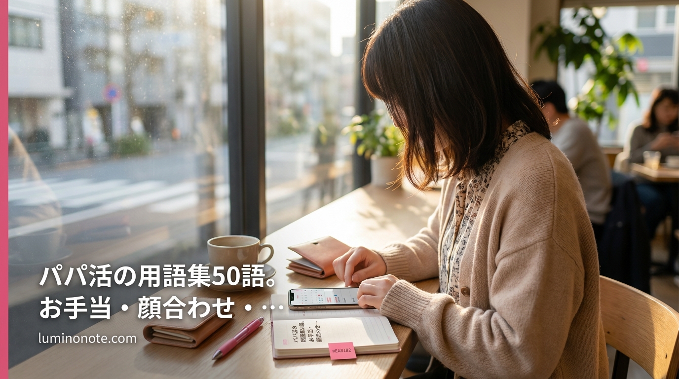 パパ活の用語集50語。お手当・顔合わせ・定期・月極・外・大人など初心者向けに解説
