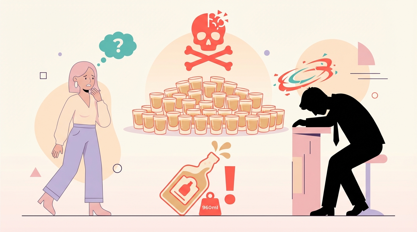 テキーラ32杯の危険度を示すイラスト